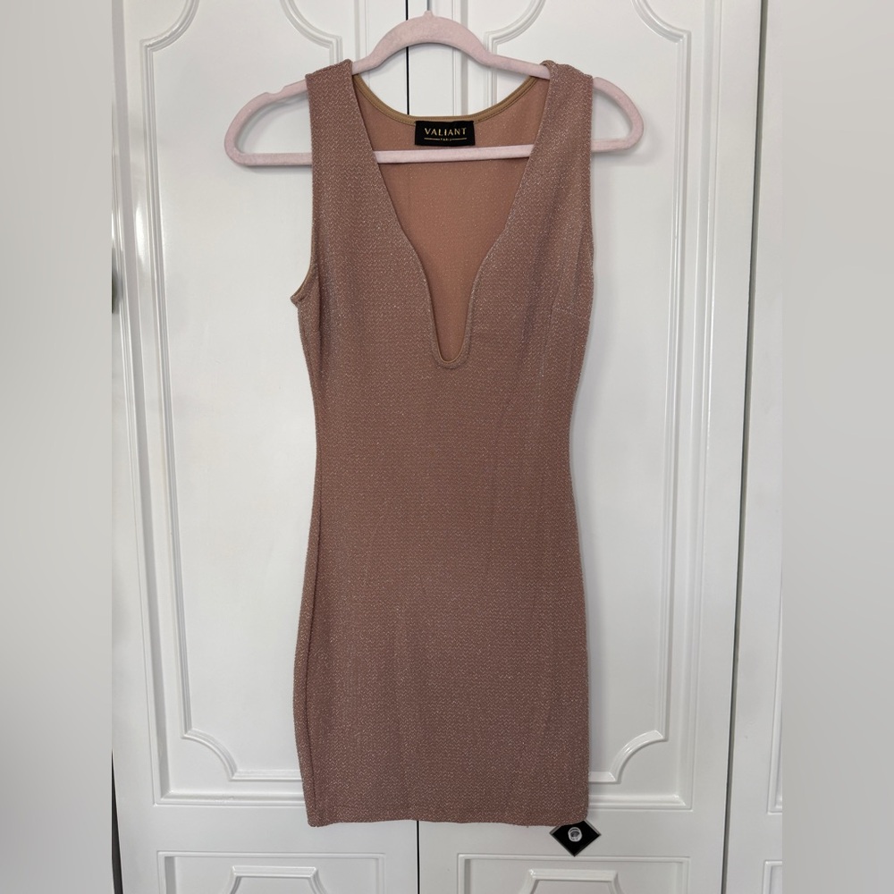 Valiant Dusty Rose Sleeveless Plunge Mini Dress